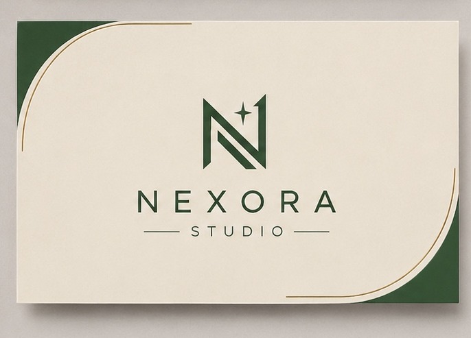 Cream and green Nexora Studio business card
