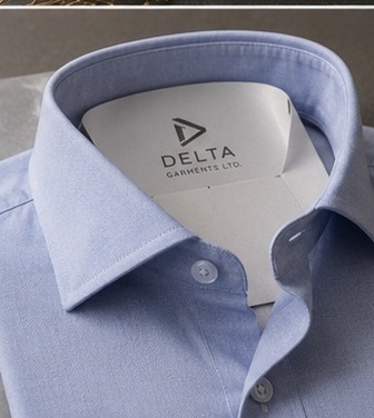 Delta Garments shirt collar with printed collar card