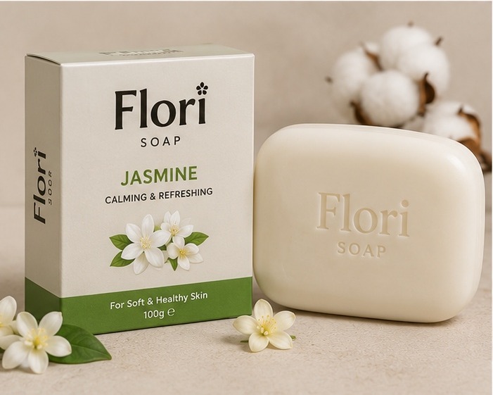 Flori Soap Jasmine carton with white soap bar