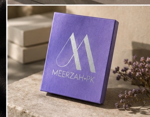 Meerzah.pk violet box standing on stone surface
