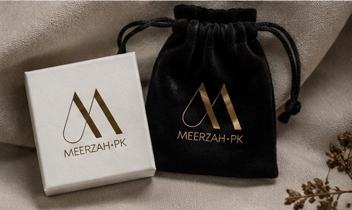 Meerzah.pk box with matching foiled velvet pouch