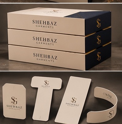 Stacked Shehbaz Garments boxes and collar accessories