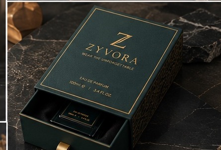ZYVORA forest green drawer box on dark marble