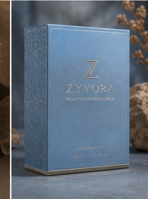 ZYVORA sky blue perfume carton