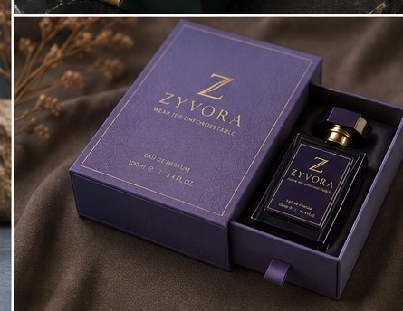 ZYVORA violet drawer box open with bottle