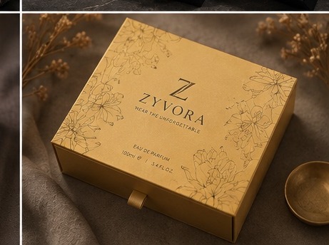 ZYVORA gold edition box with floral line pattern